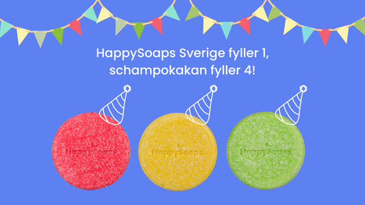 HappySoaps Sverige fyller 1, schampokakan fyller 4!