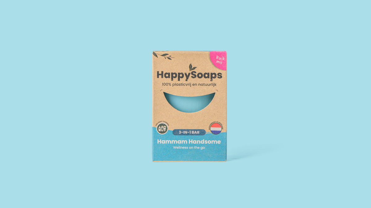 3-in-1 Hammam Handsome Bar från HappySoaps, förpackning framifrån
